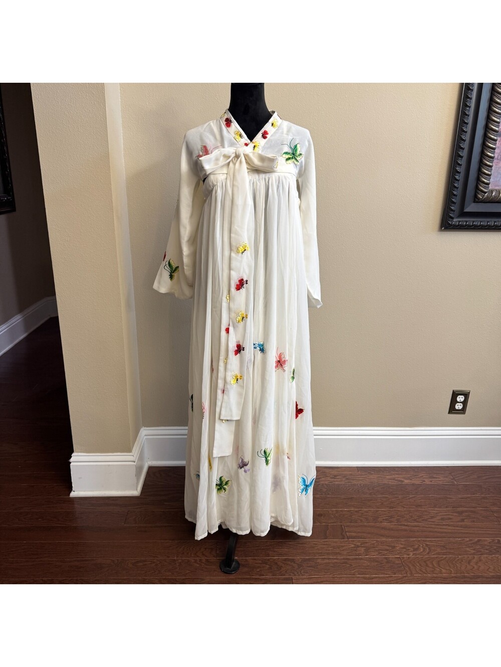 Korean Hanbok Style Butterfly Embroidered Maxi Dress 2 Piece Set Festival Boho
